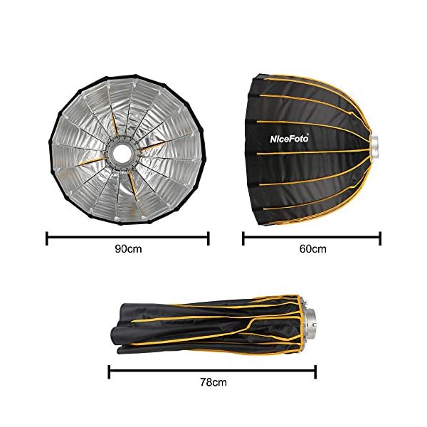 Fomito Parabol-Softbox, 90 cm, schnelle Einrichtung, tiefe Softbox mit Wabengitter und Bowens-Halterung für Studio, Monolight, LED-Lichtfotografie – Bild 5
