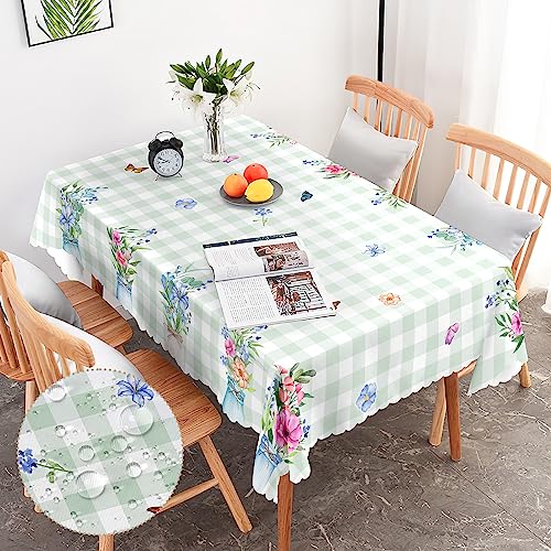 Checkered Rectangle Table Cloth, Floral Rectangle Tablecloth, Stain Resistance Water Repellent and Wrinkle-Free, Spring/Summer Table Cloth Decor for Home Dining Room Party Outdoor Picnic, 60x84"