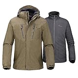 OutdoorMaster Men's 3-in-1 Ski Jacket - Winter Jacket Set with Fleece Liner Jacket & Hooded Waterproof Shell - for Men (Desert,M)