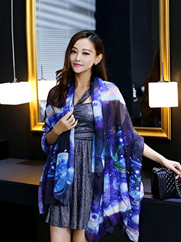 JOYJULY Starry Sky Galaxy Star Space Printing Chiffon Long Wrap Scarves with Gift Box