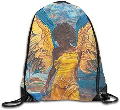 American Black Angel Gym Sport Bag Drawstring Bag Backpack Draw Cord Bag for Men Women Gym,Sport,Yoga,Dance,Travel