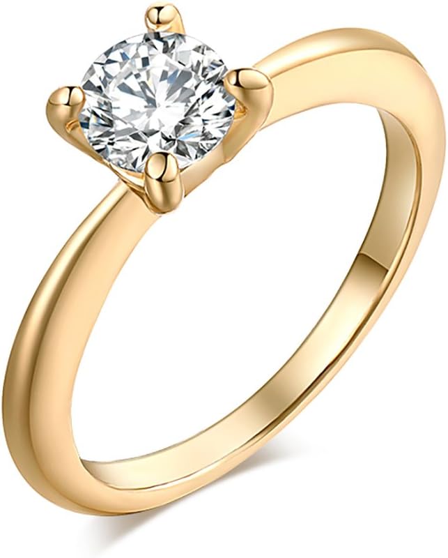 Valentine Gift 0.7cm Single Solitaire Cubic Zirconia Gold Plated Slender Delicate Ring for Women Girls