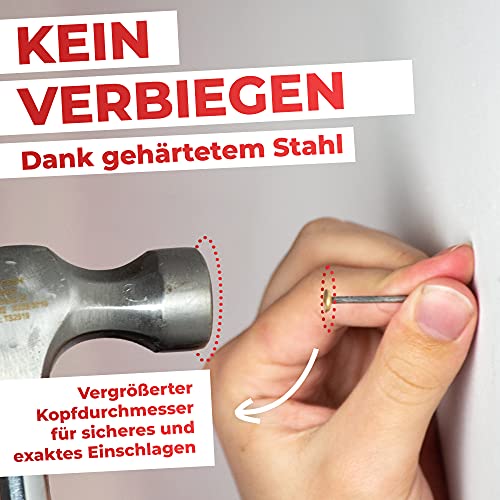 RIKAMA® – 50 Bildernägel im Mix aus je 10 x 20mm, 25mm, 30mm, 40mm, 50mm – Stahlnägel mit 6 mm Messingkopf als Bilder… – Bild 4