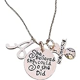 Personalized Softball Necklace, Girls Rose Gold Initial Charm She Believed She Could So She Pendant, Love Softball Jewelry, Softball Player Gift
