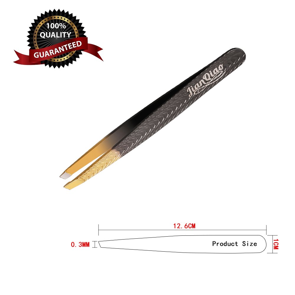 Gold Slant Tip Tweezers Set, Stainless Steel Slant Tweezers For Eyebrow Anti Static and Hair Remover Tool For Men and Women (Pack-2)