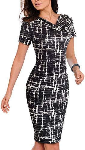 VELJIE Womens Cowl Neck Printed Wear to Work Party Dresses