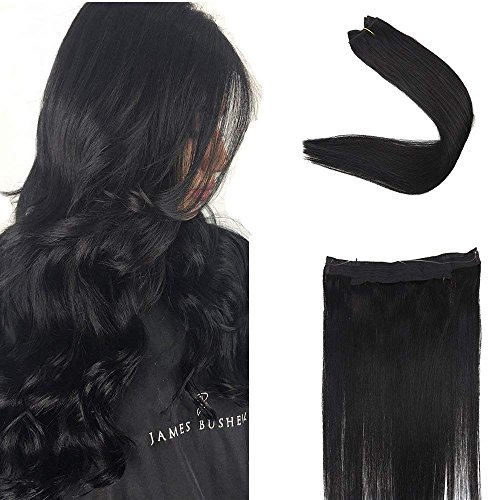 Full Shine 14" Color #1 Jet Black Flip Extensions Real Remy Human Hair Extension Straight Hair 70 Grams Per Piece Fish Line Human Hair Extensions Invisible Wire Hair
