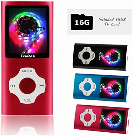 FenQan MP3 Player, MP3 Music Player Portable Metal Body, 16GB Memory Support 32G TF Card, Micro USB Port 1.7" Colorful Screen, With Multifunction Video, Photo Viewer, FM Radio (Red)
