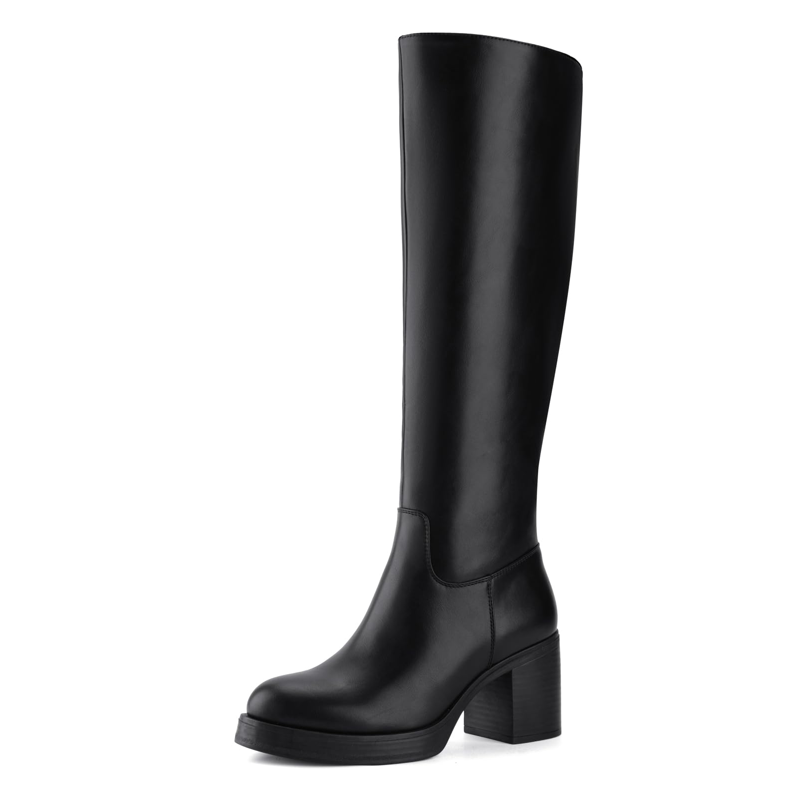Mattiventon Women's Knee High Boots - Chunky Heel Tall Boots With Side Zipper, 6cm Heel