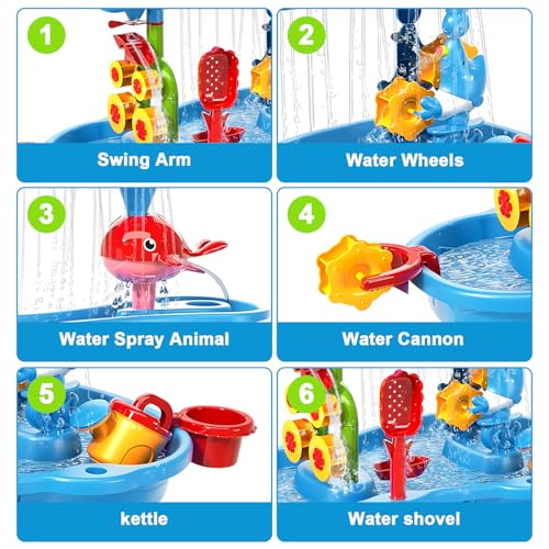 Water Table for Toddlers 3-5 | 3-Tier Kids Water Table Toys, Rain Showers Splash Pond for Outdoor Beach Backyard Summer, Outdoors Play Sensory Play Table Pond for Boys Girls 3-5 4-8