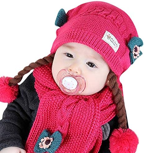 Clearance Little Kids Warm Hat,Colorful(TM) Toddler Kids Baby Girls Baby Winter Braid Crochet Knit Hat Beanie Hairball Cap +Scarf Keep Warm Set for 0-1 Y