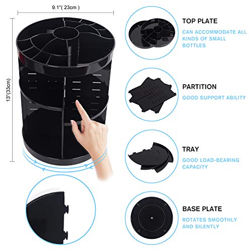 360 Degree Spinning Makeup Organizer, sanipoe Adjustable Makeup Carousel Round Rotating Storage Stand Rack, Large Capacity Ondisplay Shelf Cosmetics Organizer, Best for Countertop and Bathroom, Black - Thumbnail 5
