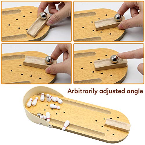 image for MorTime Mini Bowling Game, Mini Wooden Desktop Bowling Game Mini Table
