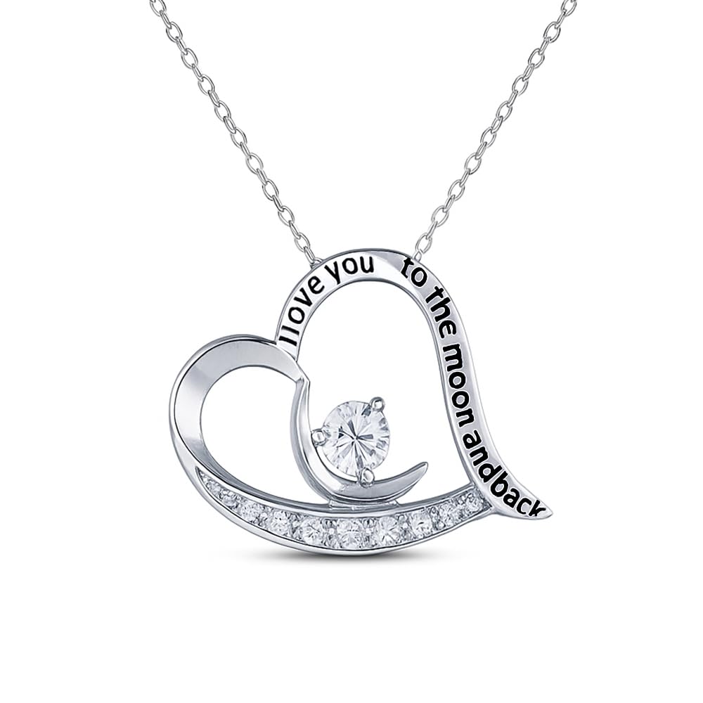 Charmsy 925 Sterling Silver Beautiful 925 Sterling Silver Cable Chain Necklace for Women and Teen 21mm | I Love You to The Moon And Back Heart Pendant with Chain 18 Inch