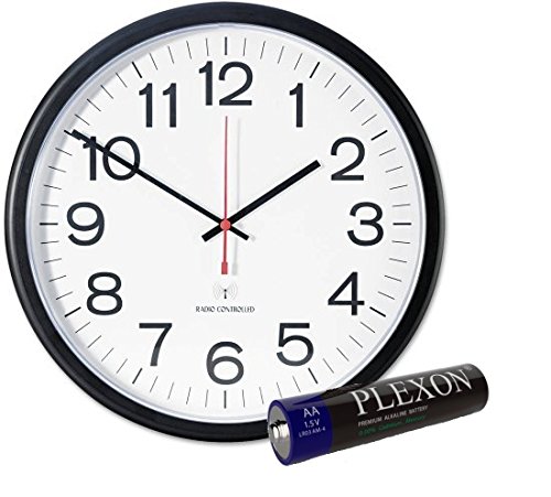 Universal Indoor/Outdoor Clock, 13 1/2-Inch, Black (11381) (Bundle Pack 1 Clock w/ Plexon Battery)