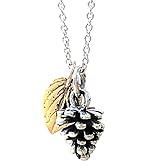 KEVIN N ANNA Sterling Silver Tiny Pinecone and Bronze Leaf Necklace, 18"