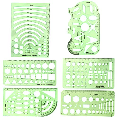 6 Pieces Plastic Measuring Templates Building Formwork Stencils Geometric Drawing Rulers for Office and School, Clear Green
