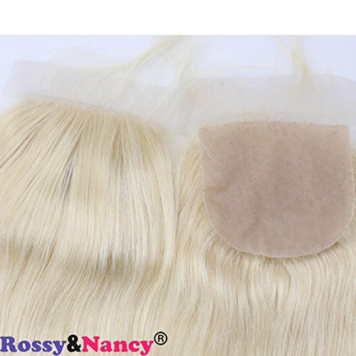 Rossy&Nancy Top Silk Base 4x4" Lace Closures Brazilian Virgin Human Hair Silk Straight Natural Blonde #613 Color Free Part Closure Piece for Women