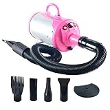 SHELANDY 3.2HP Stepless Adjustable Speed Pet Hair Force Dryer Dog Grooming Blower with Heater (Pink)
