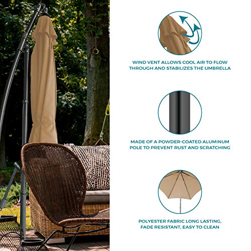 Project One 10ft Patio Offset Cantilever Umbrella Market Umbrellas Outdoor Umbrella with Crank & Cross Base for Garden, Deck,Backyard and Pool (Beige) - Thumbnail 2