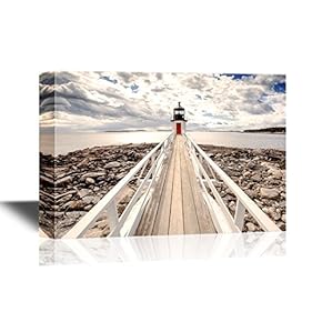 Watercolor Style Canvas Wall Art - Marshall Point Lighthouse with Beautiful Cloud Photographed in Perspective - Gallery Wrap Modern Home Art | Ready to Hang - 12x18 inches