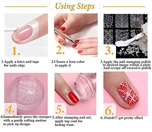 Nail Stamping Polish - Upgrade 4 Bottles Nail Art Lacquer Polish Gold Silver Blue Red Nail Plate Polish Varnish and Free Fast Drying Top Coat for Manicure Printing