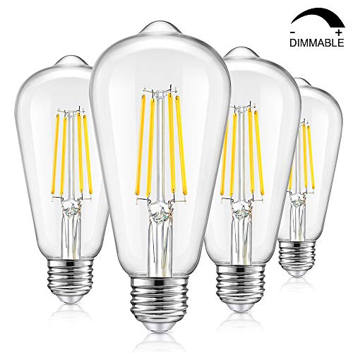 Vintage LED Dimmable Edison Light Bulbs 100W Equivalent, 1200Lumens, 8W E26 Base LED Filament Bulbs, 5000K Daylight White, ST64/ST21 Antique Clear Glass Style for Home, Reading Room, Bathroom, 4-Pack