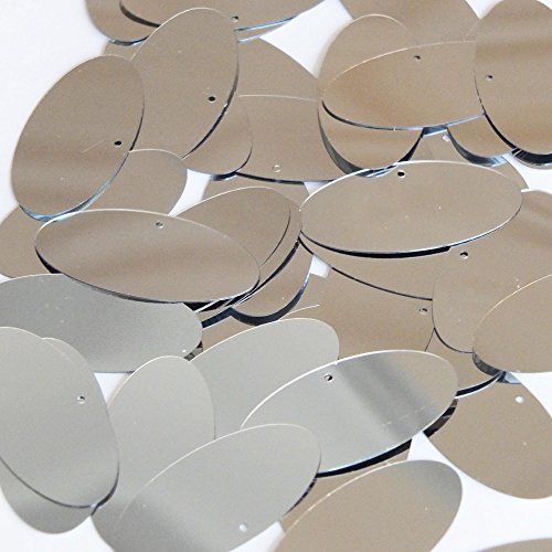 Silver Sequin Oval Ellipse 1.5 inch Metallic Couture Paillettes. Made in USA. Loose sequins for embroidery, bridal, applique, arts, crafts, and embellishment.