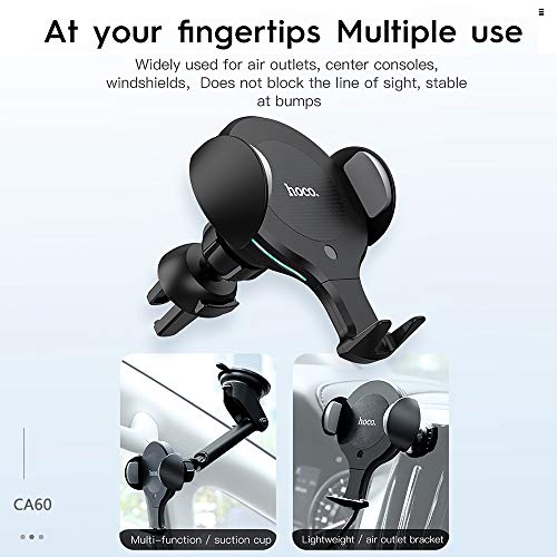 Hoco. Chargeur sans Fil Voiture, Auto Induction Support Téléphone, Charge Rapide 10W pour Samsung S10/S9/S8/Note10/Note9, 7.5W pour iPhone 11/11 Pro Max/XS Max/XR/8/8plus