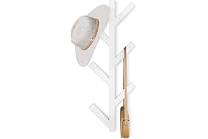 RRG Vertical Coat Rack Wall Mounted, Metal Vertical Hat Rack for Wall, Modern Wall Coat Tree for Hats, Jackets, Bags, Entryway Bedroom (1Pack,White,Height 16")
