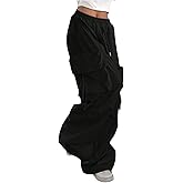 GORGLITTER Women's Baggy Cargo Pants Casual Dressy Parachute Pants Low Rise Wide Leg Travel Track Pants Trousers Work Office