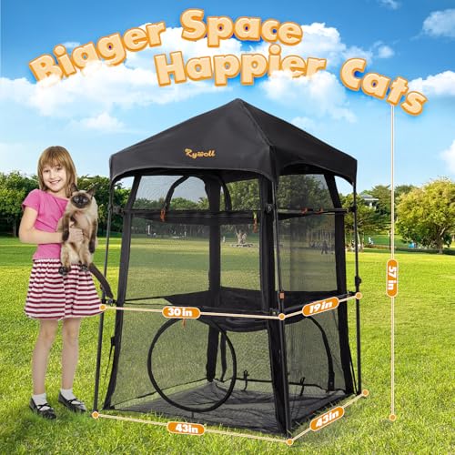 Rywell Extra Large Triple Catio Outdoor Cat Enclosure,57 * 43 * 43in Pop Up Catio Enclosure with Sunshade,Foldable Cat Tent for Puppy Rabbit Ferret(Within Carry Bag&Ground Stakes)