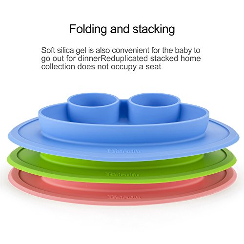 Baifuifu Baby Placemat Frog Round Silicone Suction Feeding Plate for Children,Toddlers, Babies Highchair Feeding Tray Table, Restaurant with Built in Plates and Bowl