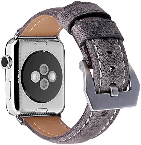 Apple Watch Band 42mm, YQW Genuine Leather iwatch Strap Replacement Band with Stainless Metal Clasp Buckle for Apple Watch Series 2, Series 1, Sport, Edition, Grey