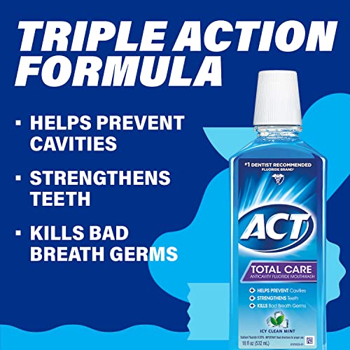 ACT Total Care Anticavity Fluoride Mouthwash 18 fl. oz. 3pk Kills Bad
