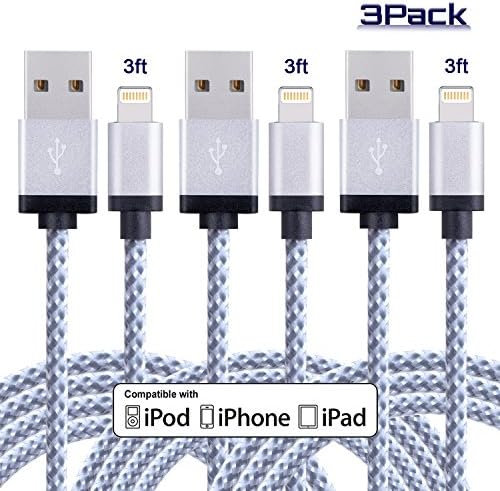 Alster 3Pack 3FT Premium Lightning to USB Cable 8 Pin Nylon Braided Charging Cable Cord Compatible with iPhone 7/ 7 Plus/6/6s/6 plus/6s plus, iPhone 5/5s/5c,iPad, iPod and More