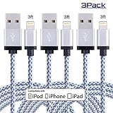 EverDigi 3Pack 3FT Lightning to USB Cable, Premium Nylon Braided Charging Cable Cord Compatible with iPhone 7/7 Plus/6/6s/6 plus/6s plus, iPhone 5/5s/5c,iPad, iPod & More (White)