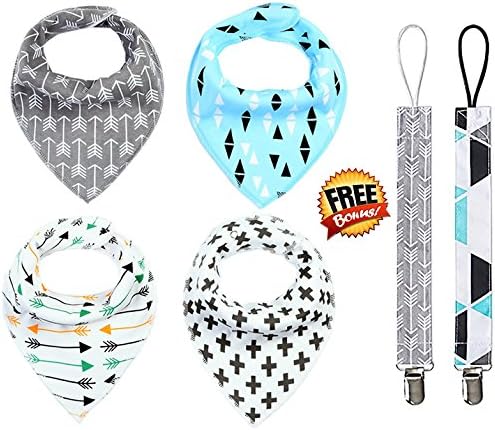 Best Baby Bandana Drool Bibs, 4 Pack Absorbent Bibs Gift Set for Drooling and Teething, Cute Unisex Bibs for Boys and Girls, 100% Organic Cotton, Soft Scarf Bibs With Bonus Pacifier Clips