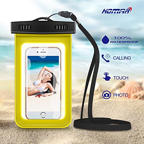 Homar Waterproof iphone 6, 6 Plus Case - Best in Water Sports Equipment - Universal Cell Phone up to 6 inches Waterproof Dry Bag for Camping Kayaking Hiking Boating Swimming Fishing (Yellow)