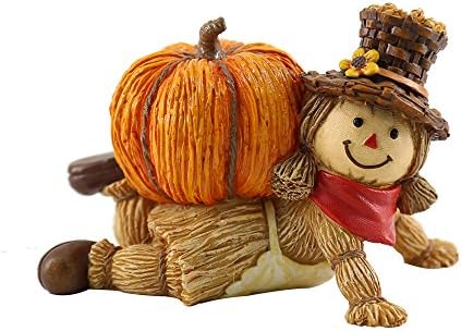 KiKi Monkey Resin Straw Look Scarecrow with Pumpkin Décor (K)