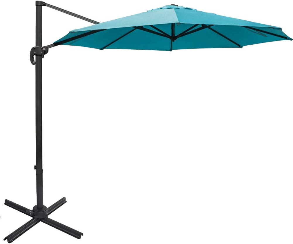 Amazon Com Sundale Outdoor 11 Ft Offset Hanging Umbrella Market Patio Umbrella Aluminum Cantilever Pole With Cover Crank Lift And Cross Frame Polyester Canopy 360 Rotation For Garden Deck Backyard Blue Garden