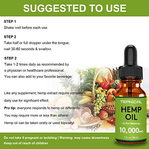 Hemp Oil Extract for Pain & Stress Relief - 10000mg of Organic Hemp Extract - 100% Natural Hemp Drops, Rich in Vitamin & Omega, Helps with Sleep, Skin & Hair, Improve Health - Thumbnail 5