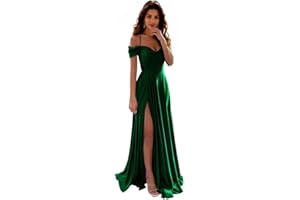 IIF Off Shoulder Satin Bridesmaid Dresses Spaghetti Strap Long Ruched A Line Formal Prom Dress with Slit IIF006