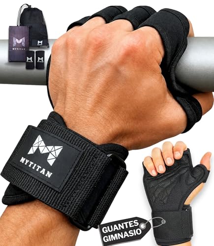 MYTITAN Men's Women's Open Gym Gloves | Wrist Strap with Metal Buckle | Crossfit Calisthenics Pull Up Weights | Non-Slip Silicone Grip | Full Pack S M L