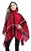 Bellady Women's Batwing Sweaters Tassels Poncho Cape, Asymmetric Hem Plaid, Sweater Dress in Plus Size, Red