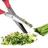 Xpatee 5 Blades Herb Scissors with Cleaning Brush(Red)