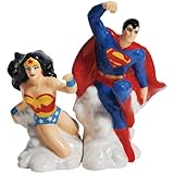 Westland Giftware Magnetic Ceramic Salt and Pepper Shaker Set, 4.25-Inch, DC Comics Superman and Wonder Woman, Set of 2