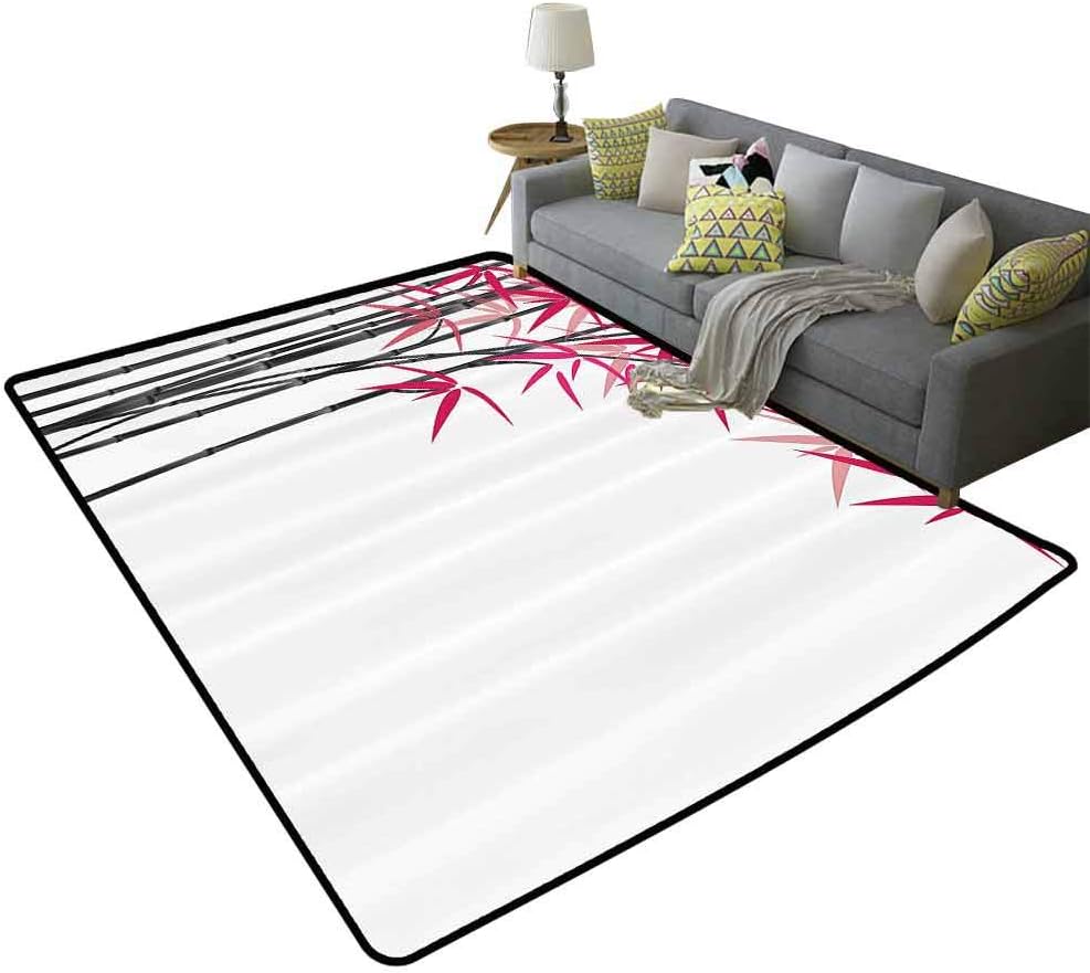 Bamboo House Decor Area Rugs for Living Room Bamboo Tree with Colorful Leaves Exotic Elements Bushes Stylized Arwork Easy to Care Polyester, 6'x 9'(180x270cm)