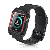 Apple Watch Band 42mm Protective Case,Youkex Replacement Straps with Rugged Shock-proof Case Cover for iWatch Series 1 Series 2 and Sport Edition (Black/Red)
