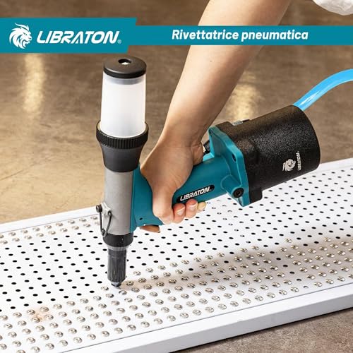 LIBRATON Pneumatic Riveter Kit, Heavy Duty Pneumatic Riveter Gu 2.4mm 3.2mm 4.0mm 4.8mm with 200c Rivet, Professional Auto Repair Tool, Suctio Design